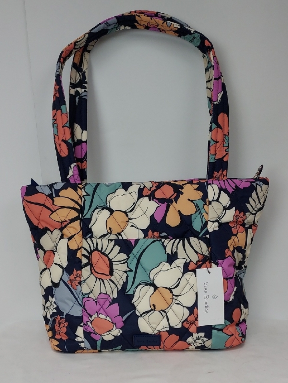 Vera Bradley Santa Fe Sun Navy Floral Quilted Ultralight Shoulder Tote. NWT